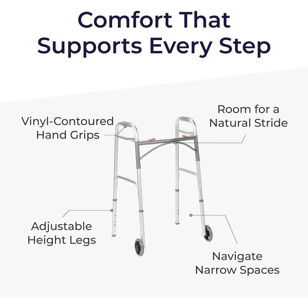 Drive Medical Two-Button Folding Walker Wheels Lightweight Silver New in Box - Picture 4 of 10